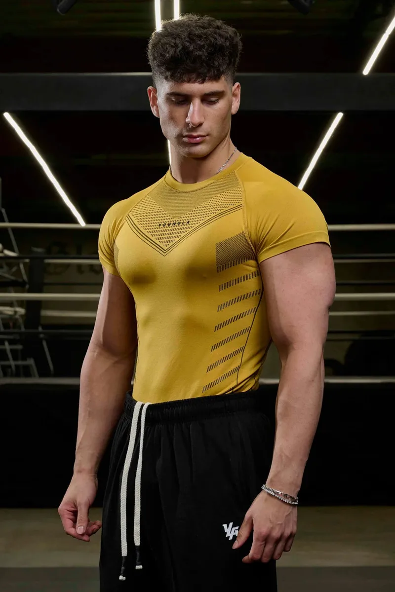 2024 summertime New fitness clothes coach sports T-shirt muscle tights men high elastic short sleeve training clothes fitness