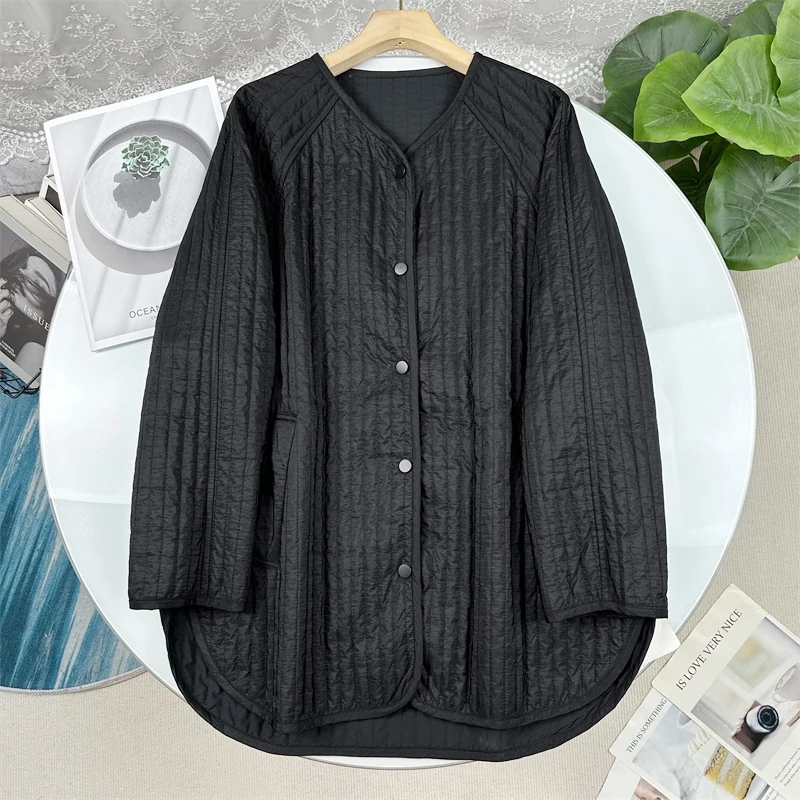 

Lightweight Cotton Jacket Women's Loose Fit round Neck Silk Cloth Single Button Coat Spring Autumn Season Color