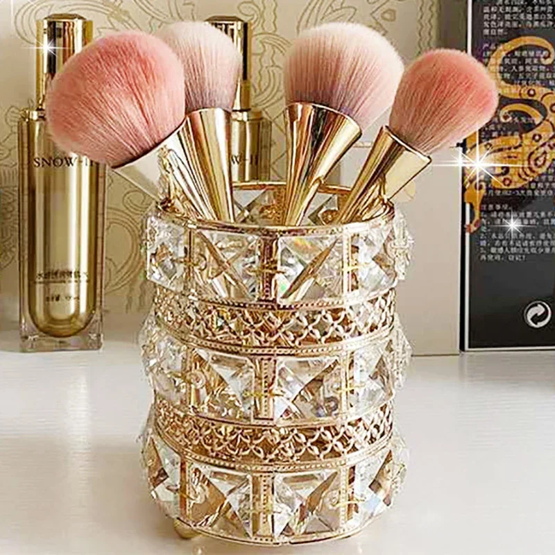 

Cosmetic Brush Storage Box Living Room Bedroom Desk Light Luxury Ornaments Makeup Brush Eyebrow Pencil Crystal Glass Pen Holder