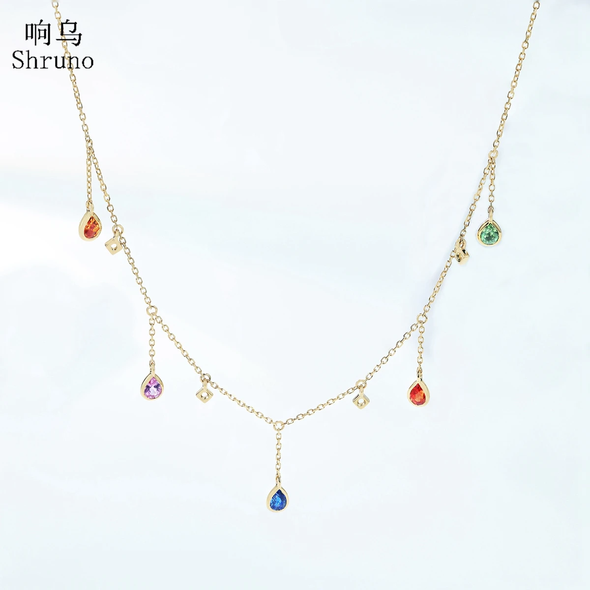 

Shuno Solid 18k Yellow Gold Color Sapphires Necklace Pendant Natural Gemstone For Women Valentine's Day Trendy Jewelry Gift