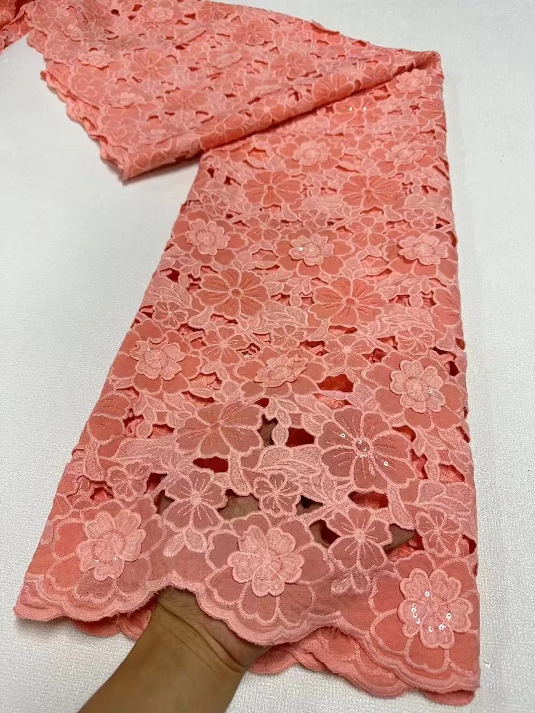 African Lace Fabric Orange 2024 High Quality Water Soluble Nigerian Embroidery French Guipure Cord Lace For Wedding Sewing