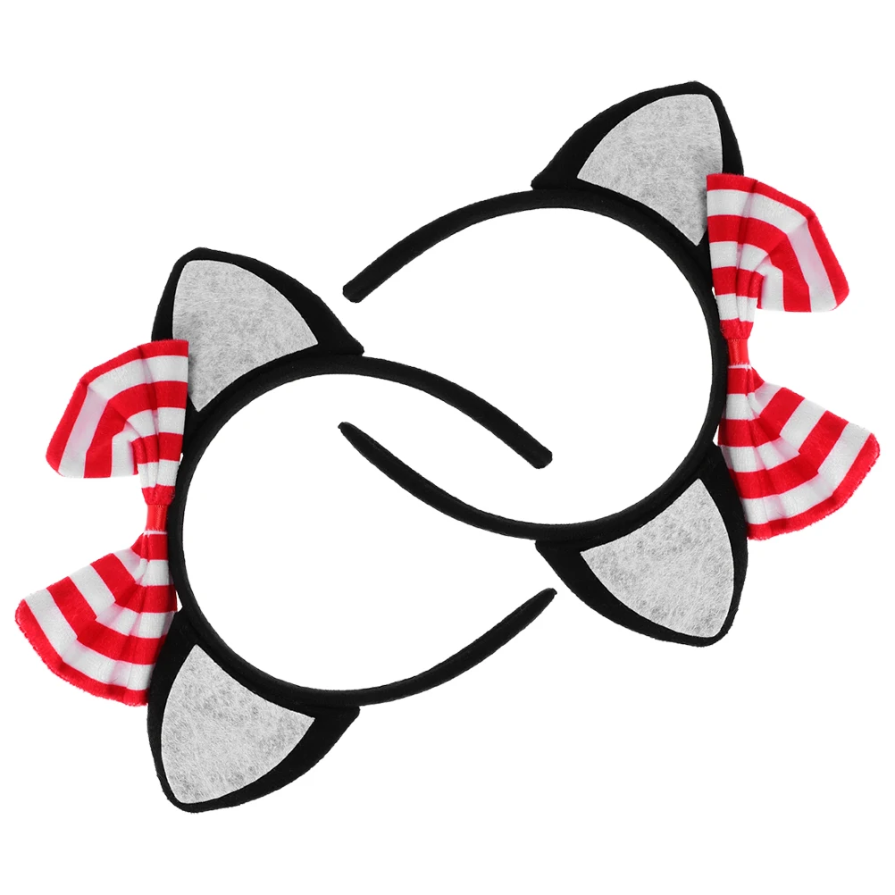 

2pcs Cat Ears Headband Striped Bow Kids Performance Hair Hoop Party Accessories Cosplay Headwear Sweet Adorable Design