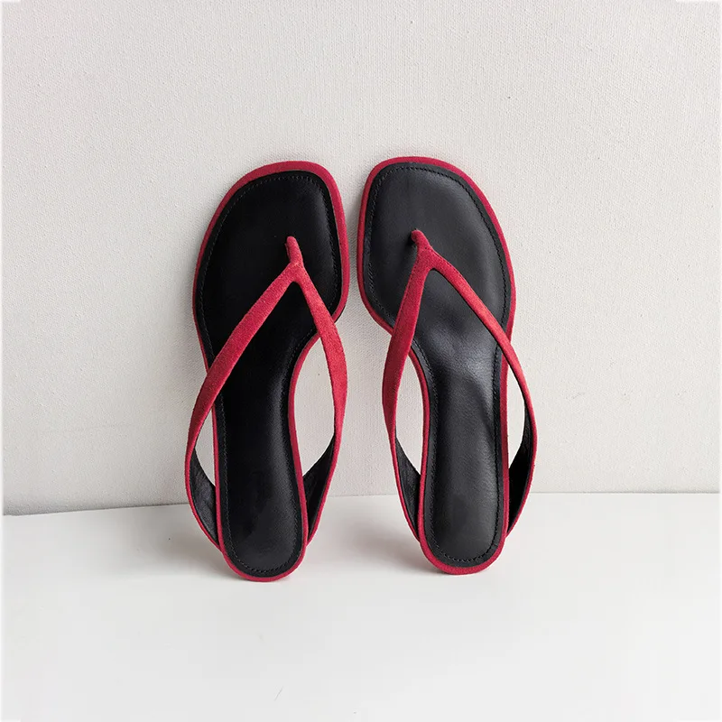 Minimalist Women Low Heel Thong Flip Flops Sheepskin Summer Beach Outdoor Casual Sandals Ladies Daily Wear Slippers