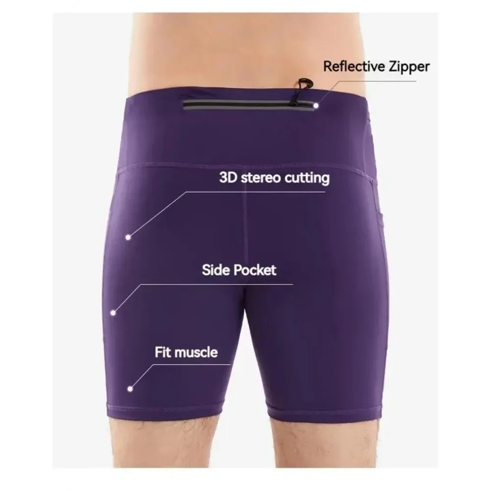 Summer New Men's 3.0 Multipocket Compression Shorts Quick Dry Marathon Running Jogging Cycling Fitness Exercise Tight Shorts