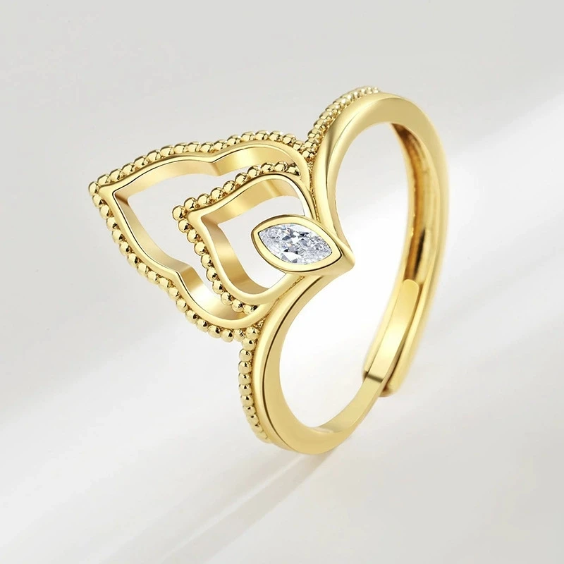 Vintage Fire Motif Open Ring Hollow Flame Zirconia Adjustable Ring for Women Minimalist Stackable Jewelry Gift