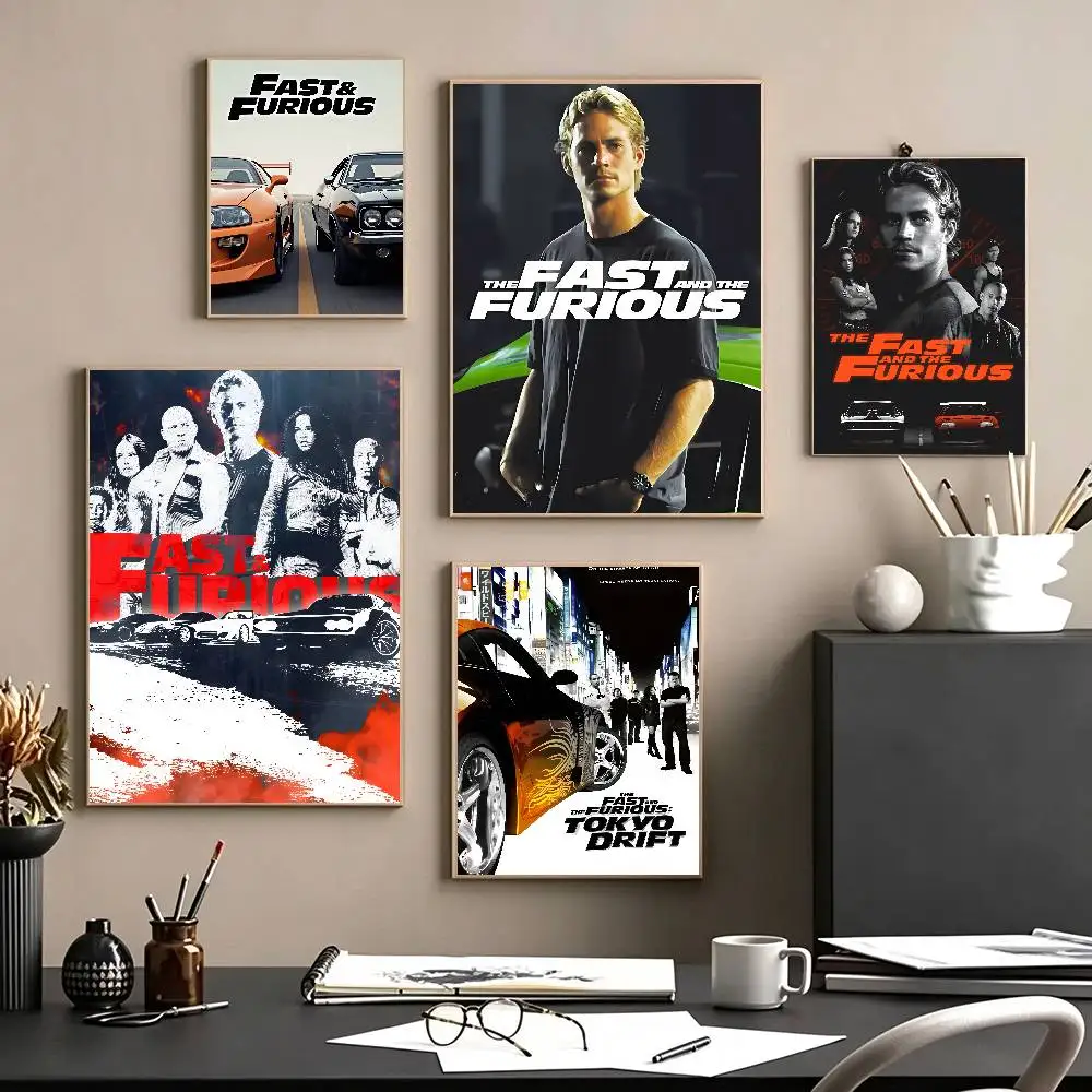 racing action film F-Fast & Furious Poster Self-adhesive Art Waterproof Paper Sticker Coffee House Bar Room Wall Decor