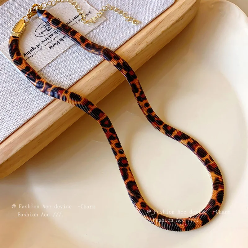 Leopard Print Snake Bone Chain Necklace Spicy Girl Accessories for Women