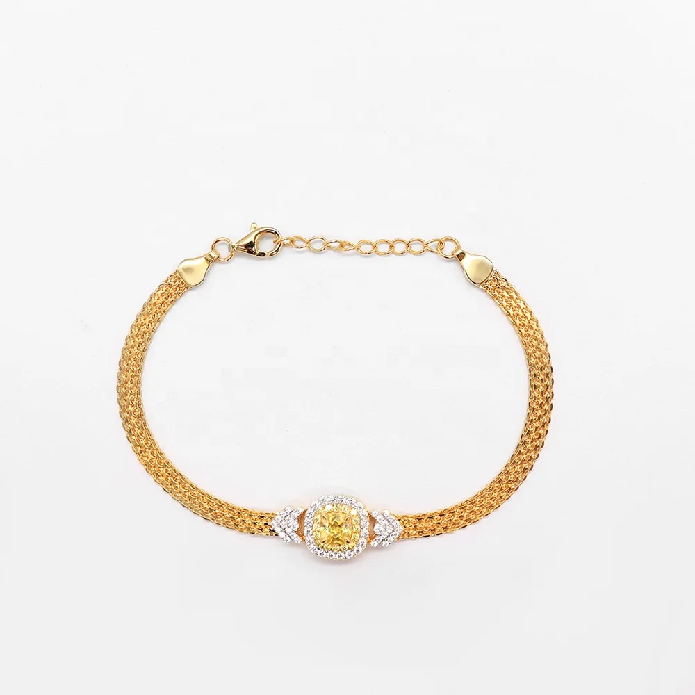 Simple temperament yellow bracelet light yellow square cushion synthetic zircon bracelet