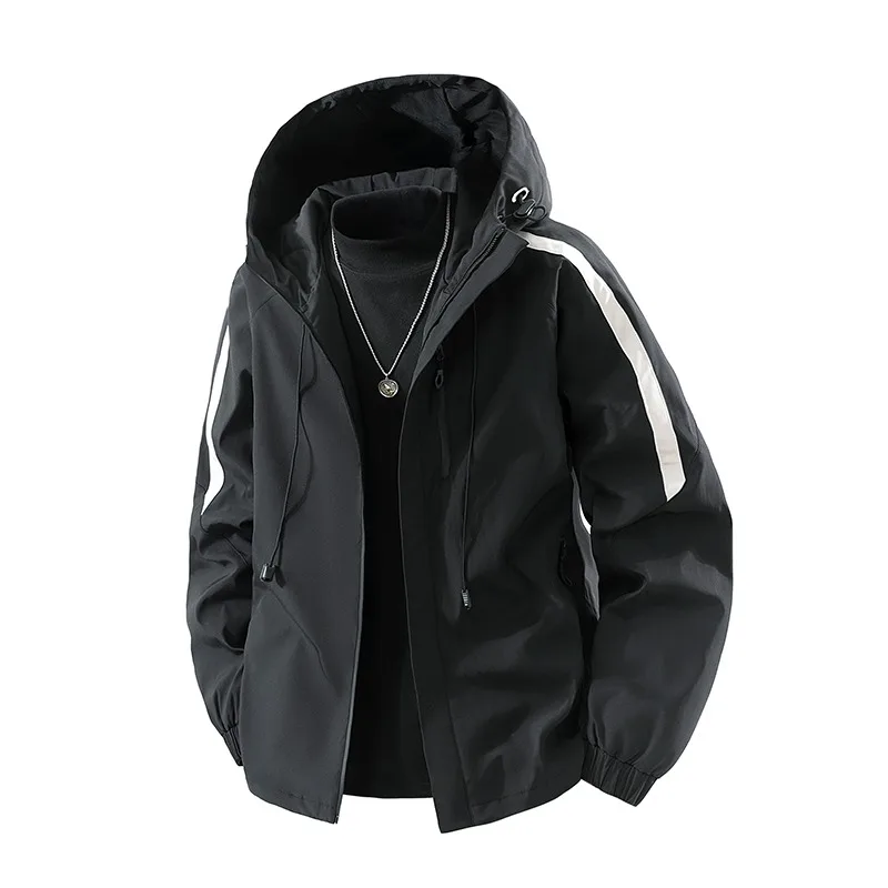 Men's Contrast Color Zipper Cardigan Pocket Long Sleeve Hooded Jacket Jacket Fashionable Casual Top