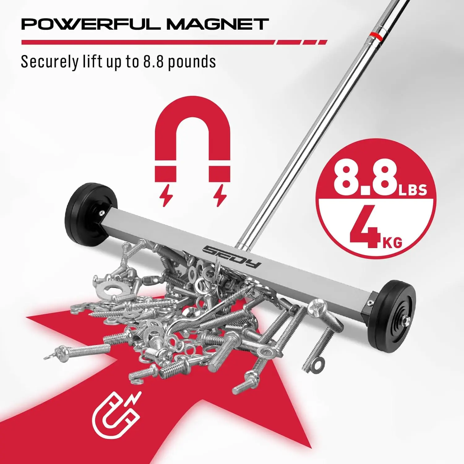 SEDY Spazzatrice magnetica da 17 pollici Rullo magnetico per chiodi Magnete per carichi pesanti Strumento di rotolamento per chiodi con impugnatura telescopica regolabile