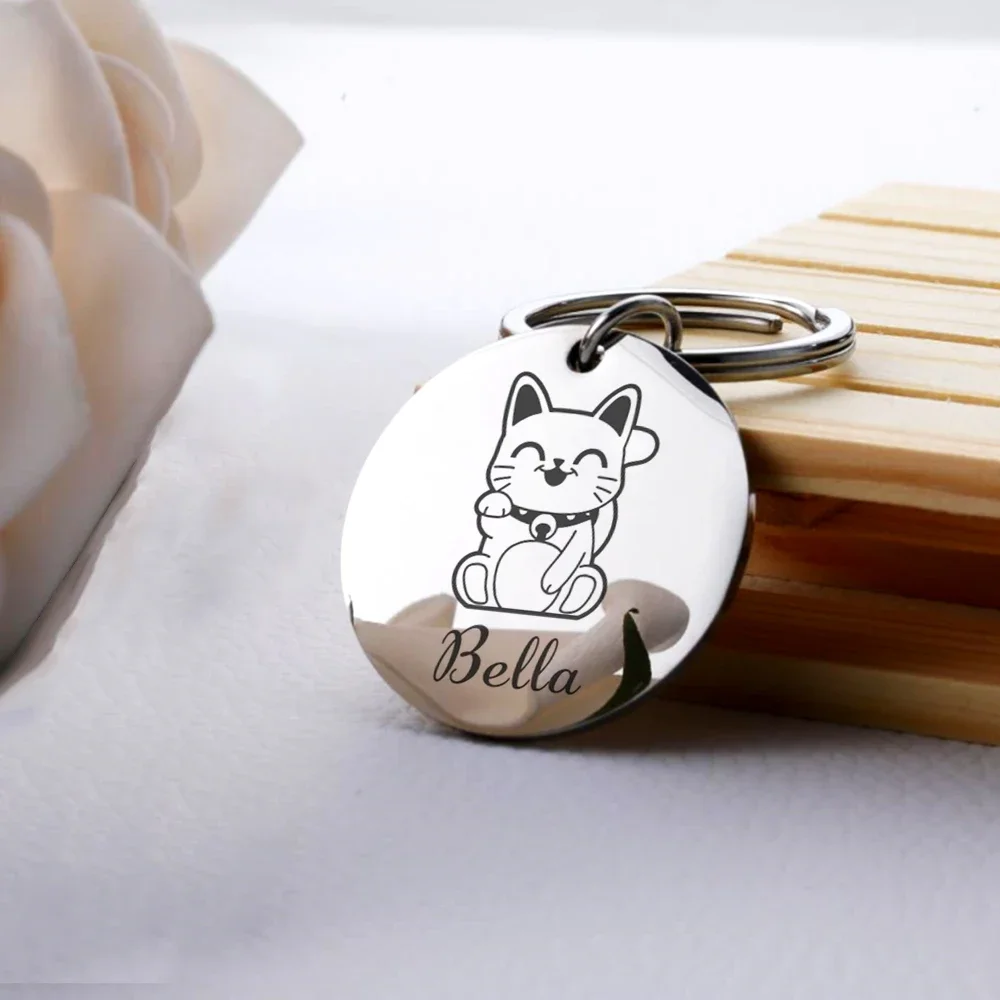 Personalized Cat ID Tag Lucky Cat Free Engraving Cats Kitten ID Tag Anti-lost Pet Name Tags Plates Pendant for Pets Accessories