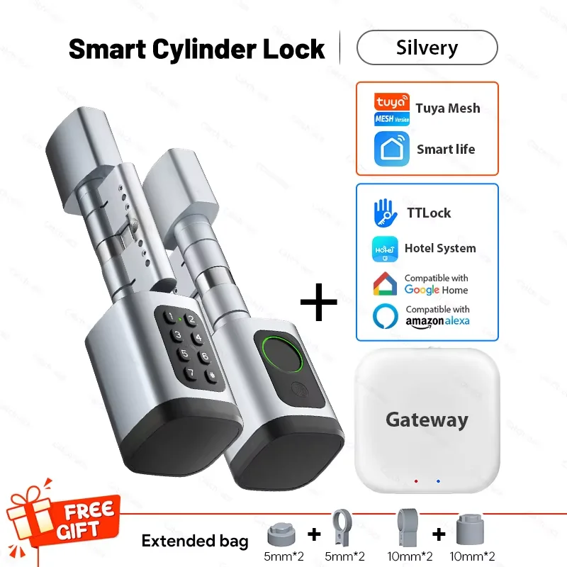 V1 Pro+ Version Einstellbare TUYA oder TTLock APP Fingerabdruck Passwort Digitale RFID-Kartenzylinder Intelligentes Türschloss für Home Hotel