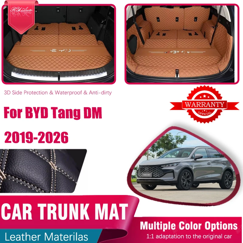 Leather Car Trunk Mats For BYD Tang DM-i DM-p Tan EV 2019~2026 5seat 6seat 7seat Anti-dusty Storage Cargo Cover Auto Accessories