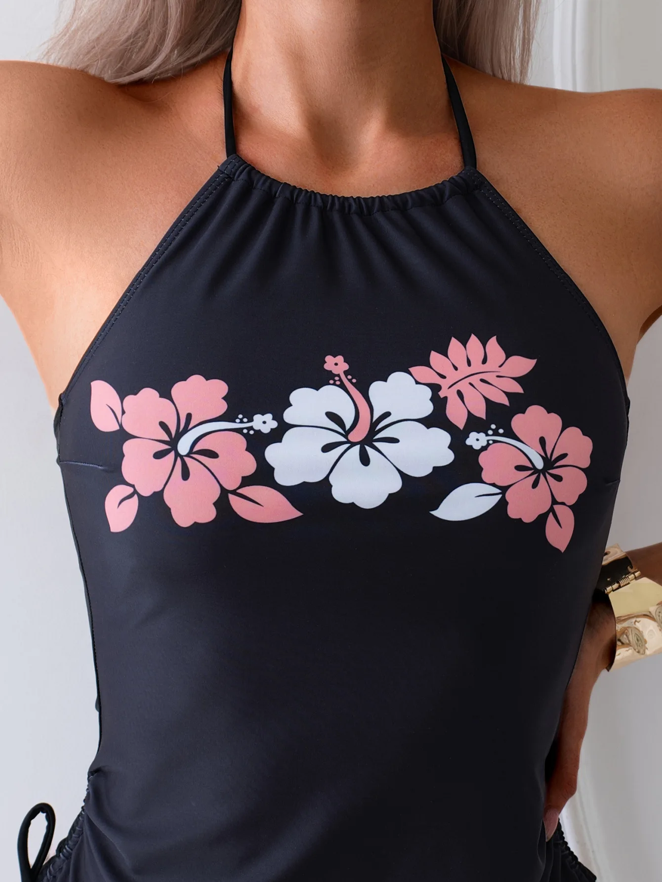 Letnie topy na ramiączkach z kwiatowym nadrukiem, strój kąpielowy na wakacje, bikini z wysokim stanem, strój kąpielowy modelujący sylwetkę dla kobiet, dwuczęściowe komplety.