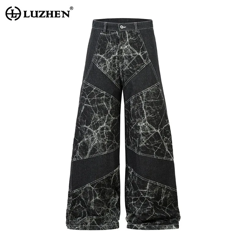 

LUZHEN Personalized Tie-dyed Patchwork Design Original Straight Denim Pants Men's 2025 New High Quality Wide Leg Jeans JY3346