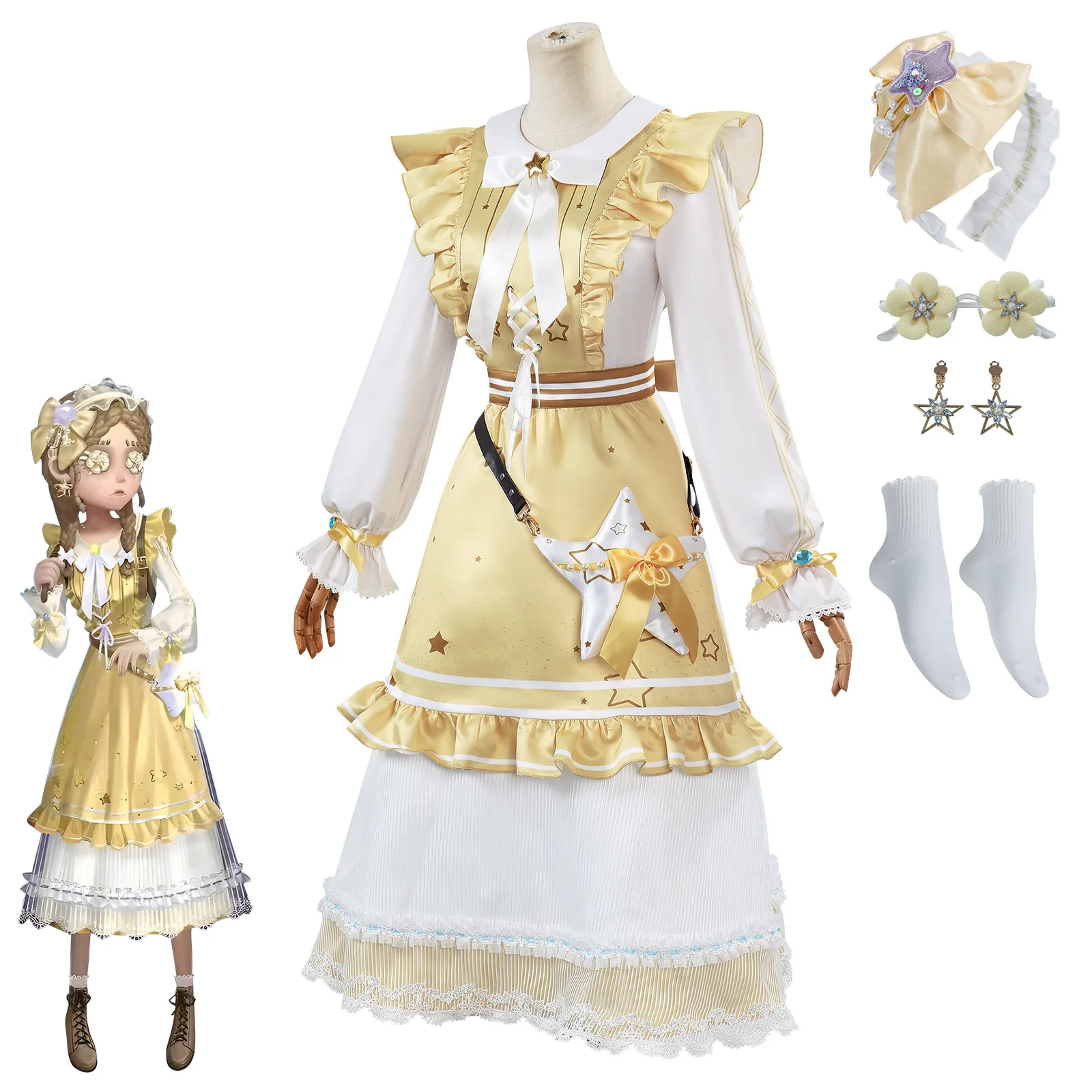 

Identity V Toy Merchant Whispered Light Cosplay Costume Maid Style Dress with Star Bag Halloween Outfit for Women
