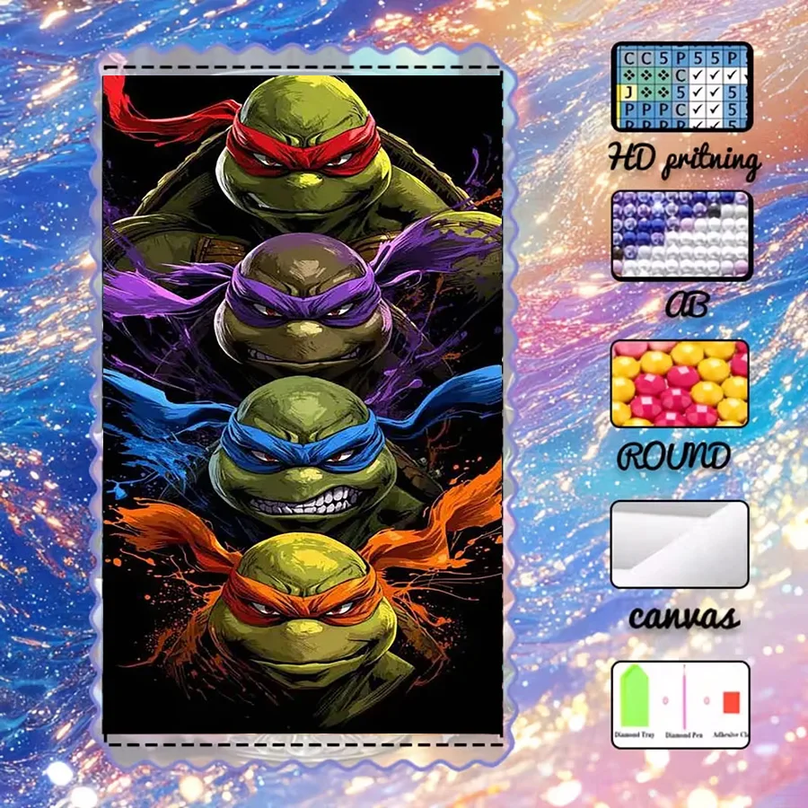 1 Stück - 5D-DIY - Beflockter Stoff - Spezialbohrer - Diamantmalerei-Set - Teenage Mutant Ninja Turtles - Mosaik - Diamantkunst – Detail 1