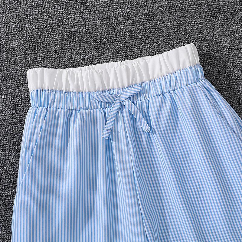 Kids Clothes Children Pants For Girls 8-12 Years Vertical Stripe Waist Stitching Comfortable Style