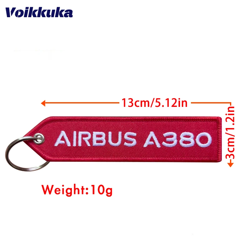 1PC 2PCS 3PCS Set Sale Both Sides Embroidery White Letters AIRBUS A380 Red Tag Motorcycle Aviation Keychain Bag Accesorios