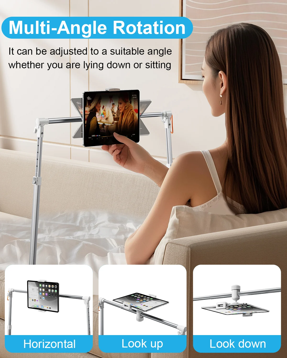 Eary Phone Tablet Stand Holder for Bed Sofa Width Height Multi-Angle Adjustable Lazy Bracket Compatible for iPad 4.7-12.9 Device