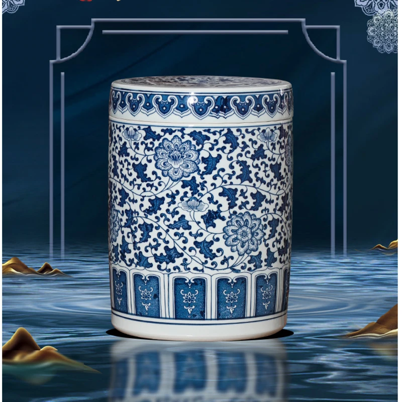 

Blue White Porcelain Straight Cyclical Jar Large Sealed Storage Box Puer Tea Food Container Exquisite Practical Kitchen Supplies