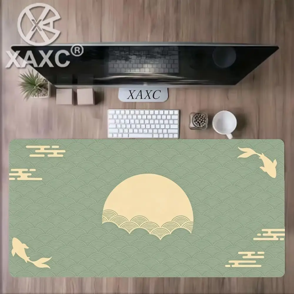 Japanese Desk Mat Black & Red Mouse Pad Koi Fish Sun Cloud Japan Art Seal Sunrise Large XXL Gaming Deskmat Rubber Mousepad XAXC