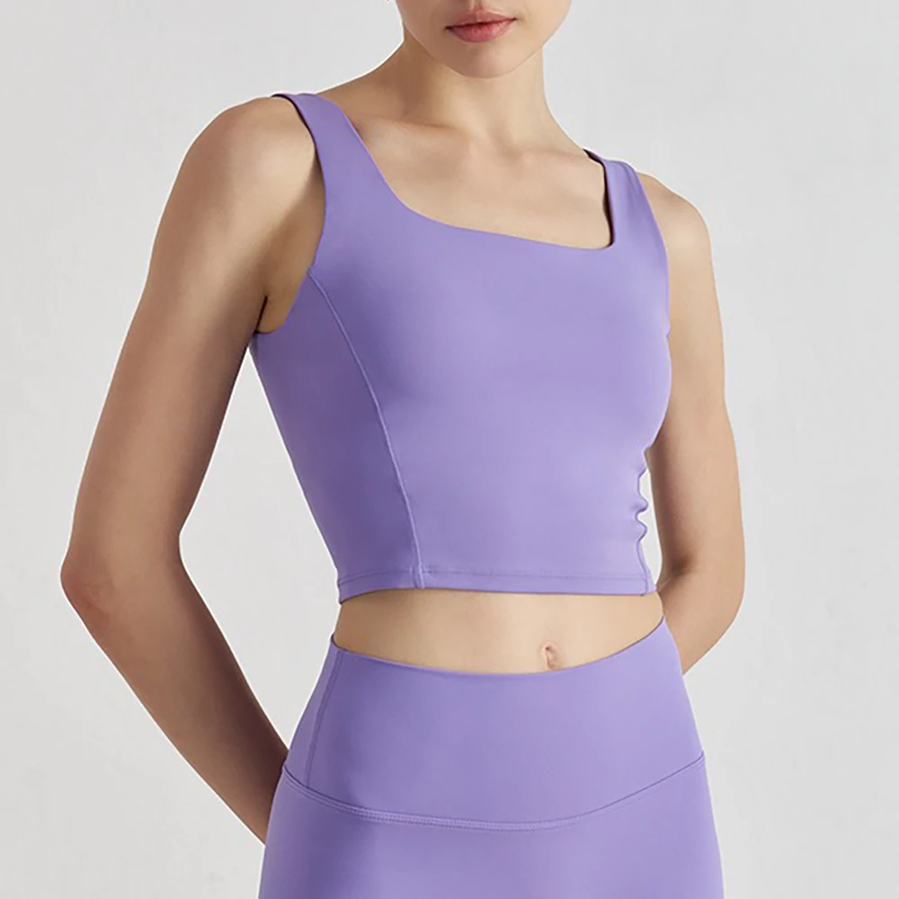 

2025 Women's Nude Feeling Yoga Vest – Sleeveless Short Sports Underwear with One-Piece Fixed Cup & Wide Shoulder Straps