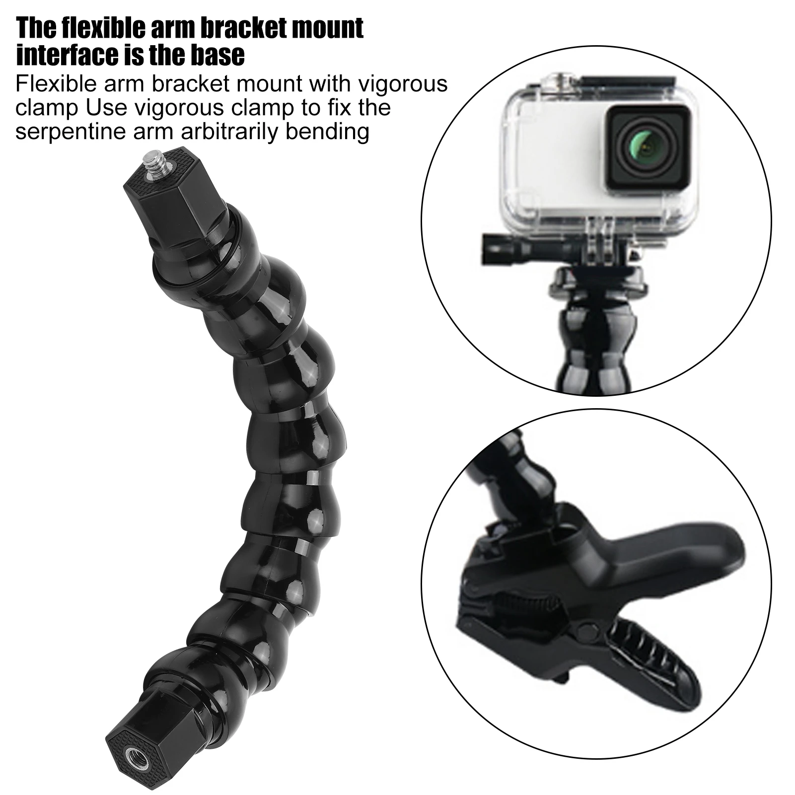 FLW 264 Flexible Monopod Gooseneck  Mount with 1/4in Screw Holes 8 Section Gooseneck Camera Mount 1/4 with Thread