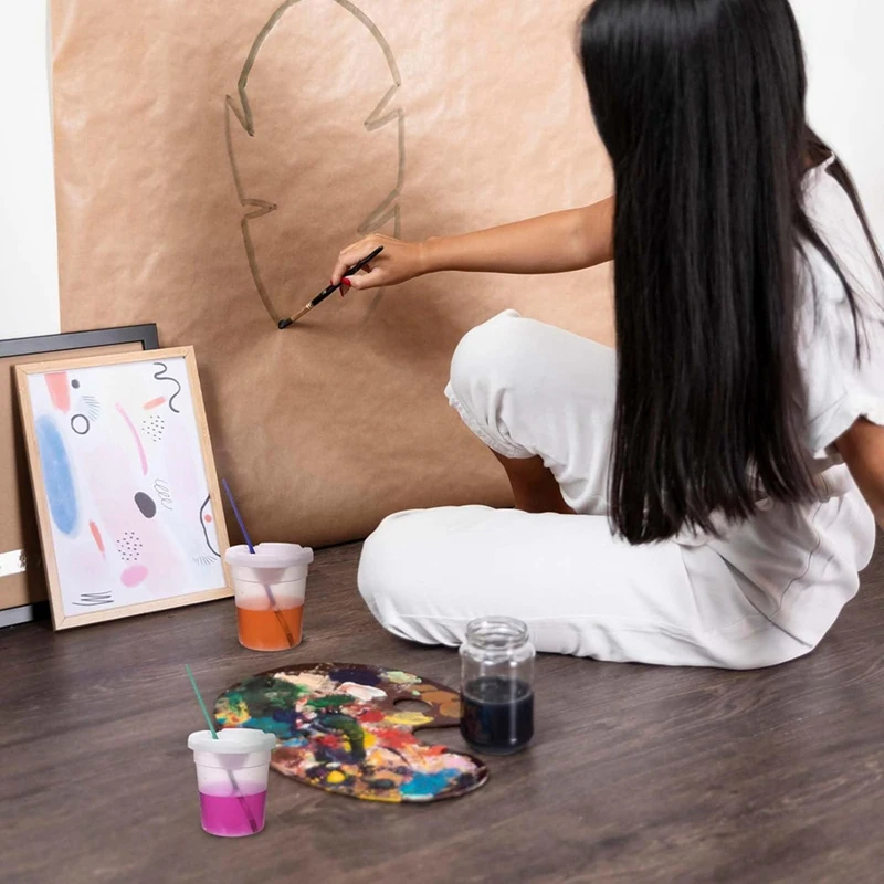 ABKJ-12 Packs Paint Cups With Lids For Kids No Spill Learning Color Cups Reusable Paint Containers With Lids For Young Artist
