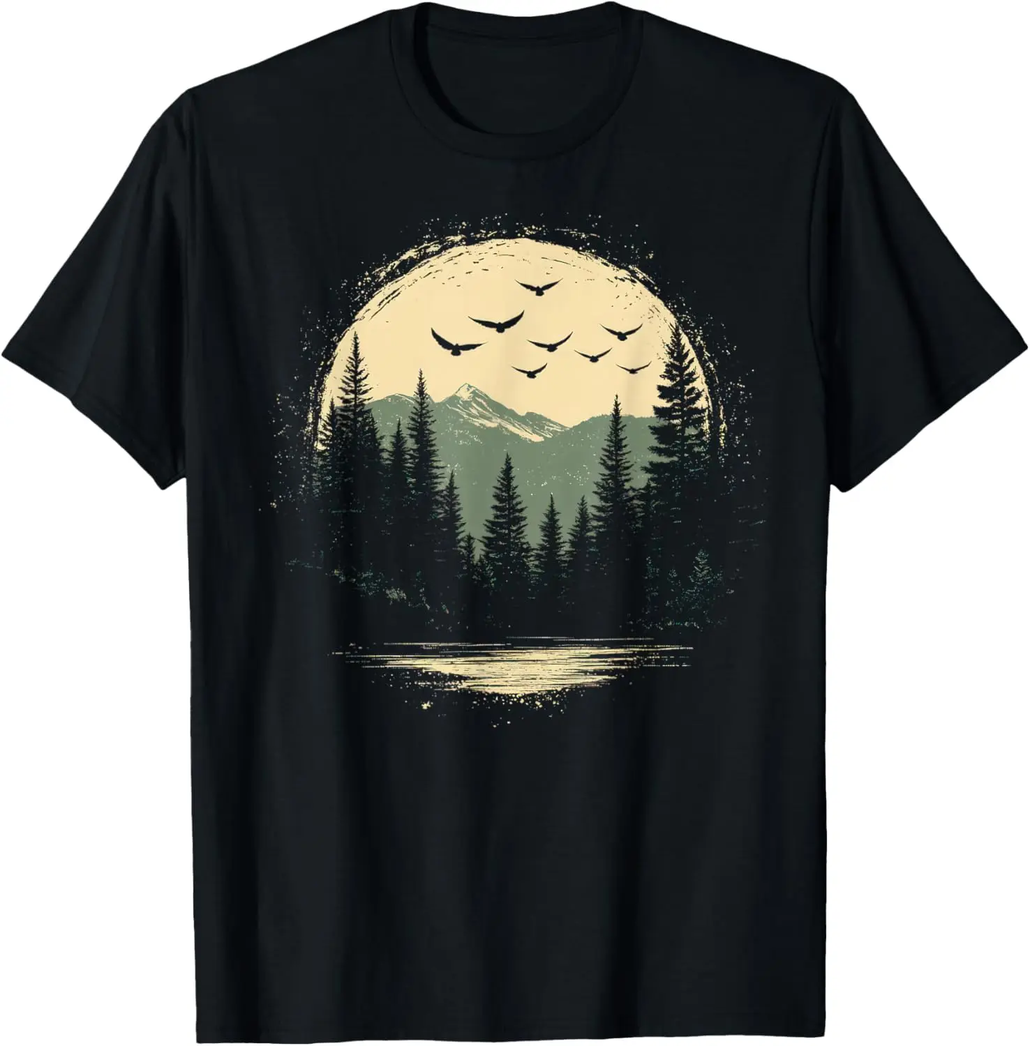 Retro Wilderness Bear Trees Reflection Outdoor Forest T-Shirt 100% Cotton Trendy Y2K Short-Sleeve Tee – Soft, Quick-Drying, & Moisture-Wicking; Ideal for Sports or Casual Wear; Great Gift for Christmas or Halloween.