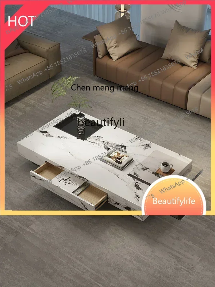 

Итальянский минималистичный журнальный столик из каменной плиты, комбинированный журнальный столик высокого класса, легкий, роскошный, квадратный журнальный столик для гостинойSS 8617