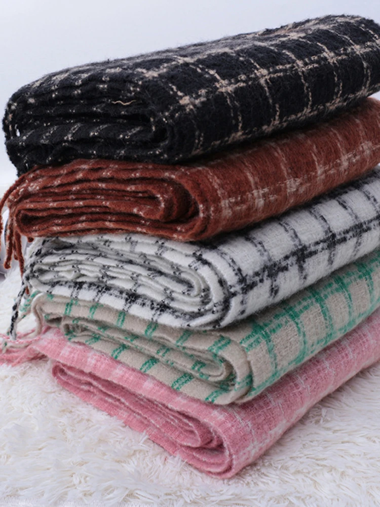 New Sweet Knitted Scarf Headscarf Winter Women Ladies Men Preppy Plaid Warm Scarve Pashmina Mujer Male Stoles Foulard Wrap Shawl