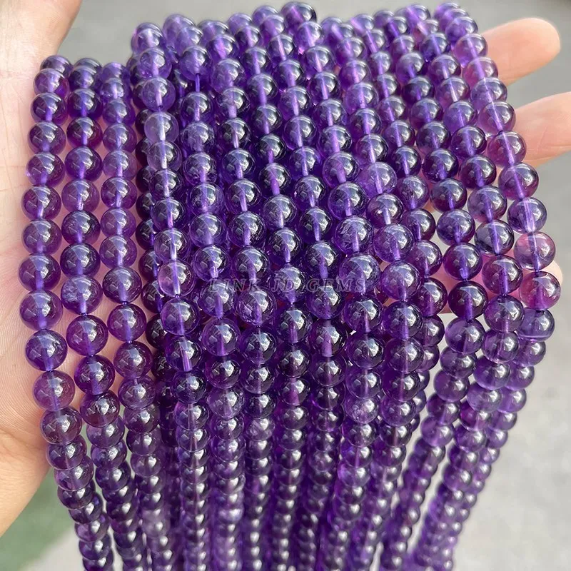 5A Natural Stone Purple Amethysts Beads Round Loose Spacer 4 6 8 10mm Pick Size For Jewelry Making Diy Bracelet Accessories
