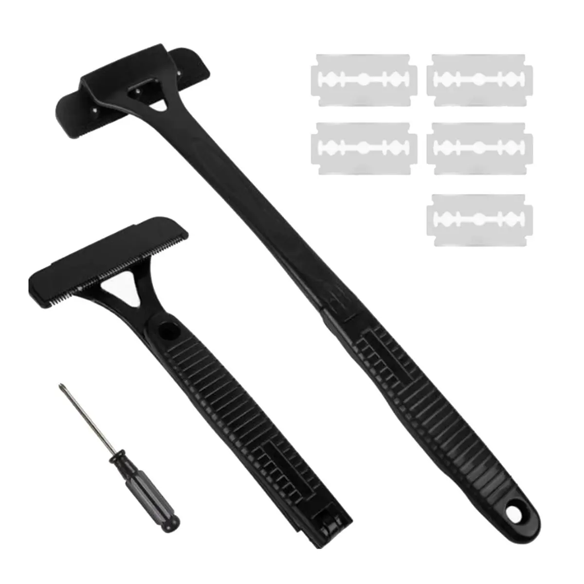 [N84R] Back Shaver for Men with 5 Replacement Blades, Foldable Long Handle Body Hair Remover, Manual Back Groomer for Men