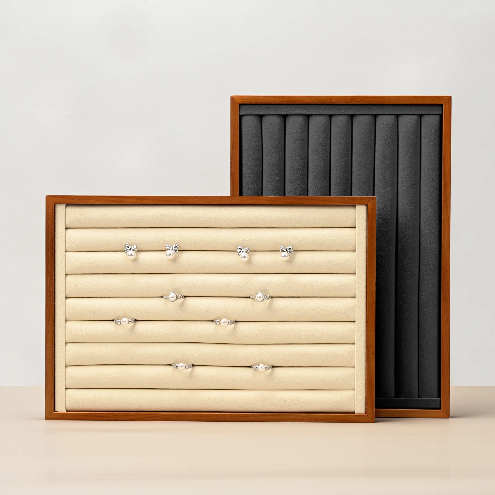 Wooden 3 in1 Multi-function Jewelry Display Box High quality Microfiber Ring Earring Bangle Organizer Case Luxury Storag Box