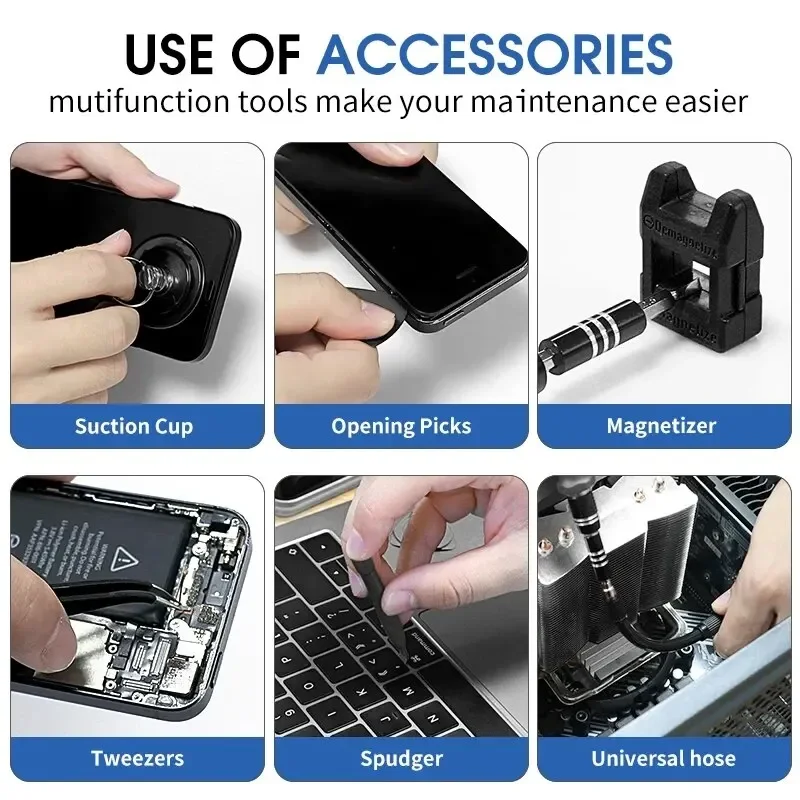 Kit de Destornilladores de Precisión 115 en 1 con Puntas Torx y Hex Magnéticas Multiusos para Reparación de Móviles, Portátiles, Gafas y Relojes 3