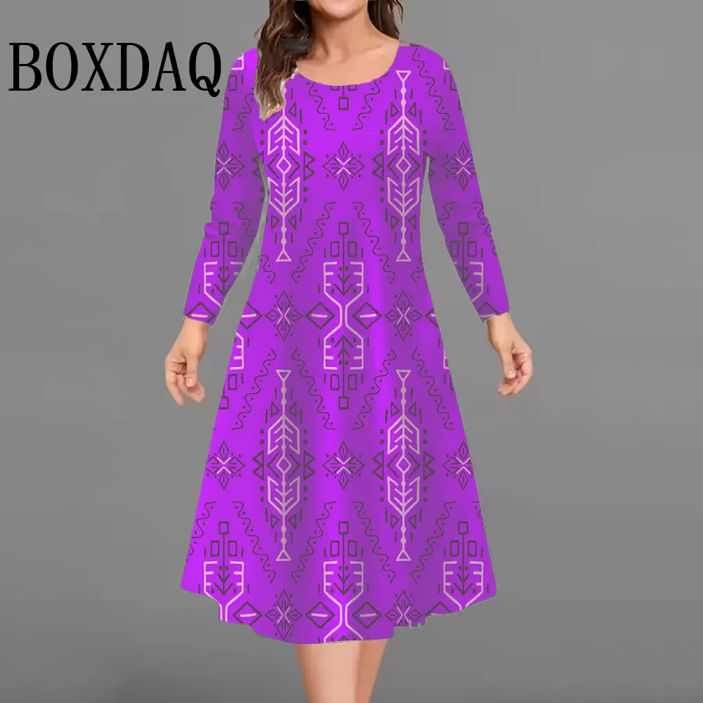 เดรสสั้นพิมพ์ลาย 3 มิติ สไตล์วินเทจ สำหรับผู้หญิง ฤดูใบไม้ร่วง ฤดูหนาว แขนยาว แฟชั่นลำลอง ไซส์ใหญ่ ทรงเอไลน์ รุ่นใหม่ ปี 2025  ไซส์ 9XL