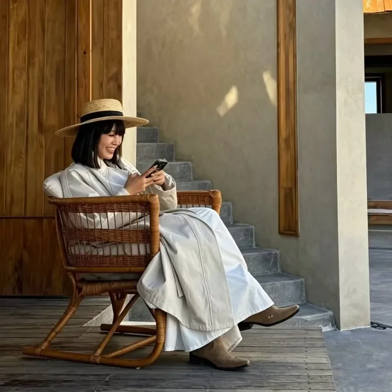 Indonesian Retro Rattan Chair Home Balcony Living Room Leisure Chair Hotel B&B Furniture Wabi Sofa Chair