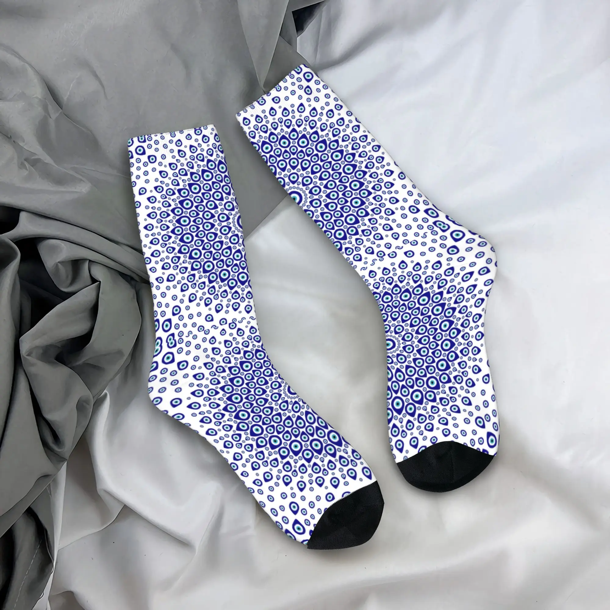 

Custom Fashion Nazar Turkish Eye Circular Ornament Socks Women Men Warm 3D Printed Amulet Boho Hamsa Basketball Sports Socks