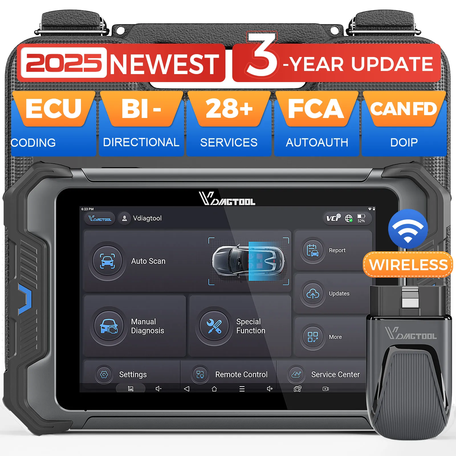 VDIAGTOOL VD80BT LITE Obd2 ماسح ضوئي بلوتوث أدوات تشخيص السيارات ECU الترميز اختبار نشط 28 + إعادة تعيين قارئ رمز FCA & DOIP Obd2 #1