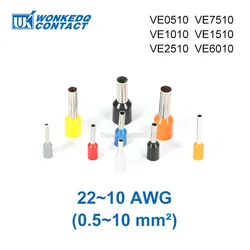 Wire Connector 1000Pcs Ferrule 22-10AWG 0.5-6mm2 Insulated Cord End Terminal Electric Crimp E0510 E7510 E1010 E1510 E2510 E6010