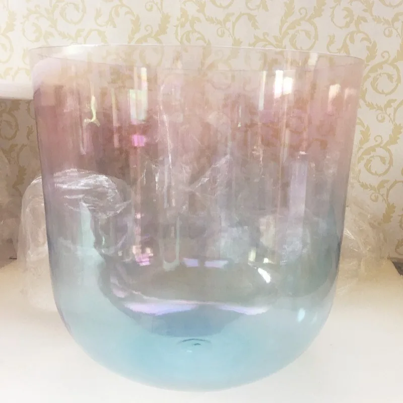 8 Inch Gradient Color Singing Bowl Transparent Ultra Low Frequency A Tone Singing Bowl Meditation Quartz Bowls Music Percussion