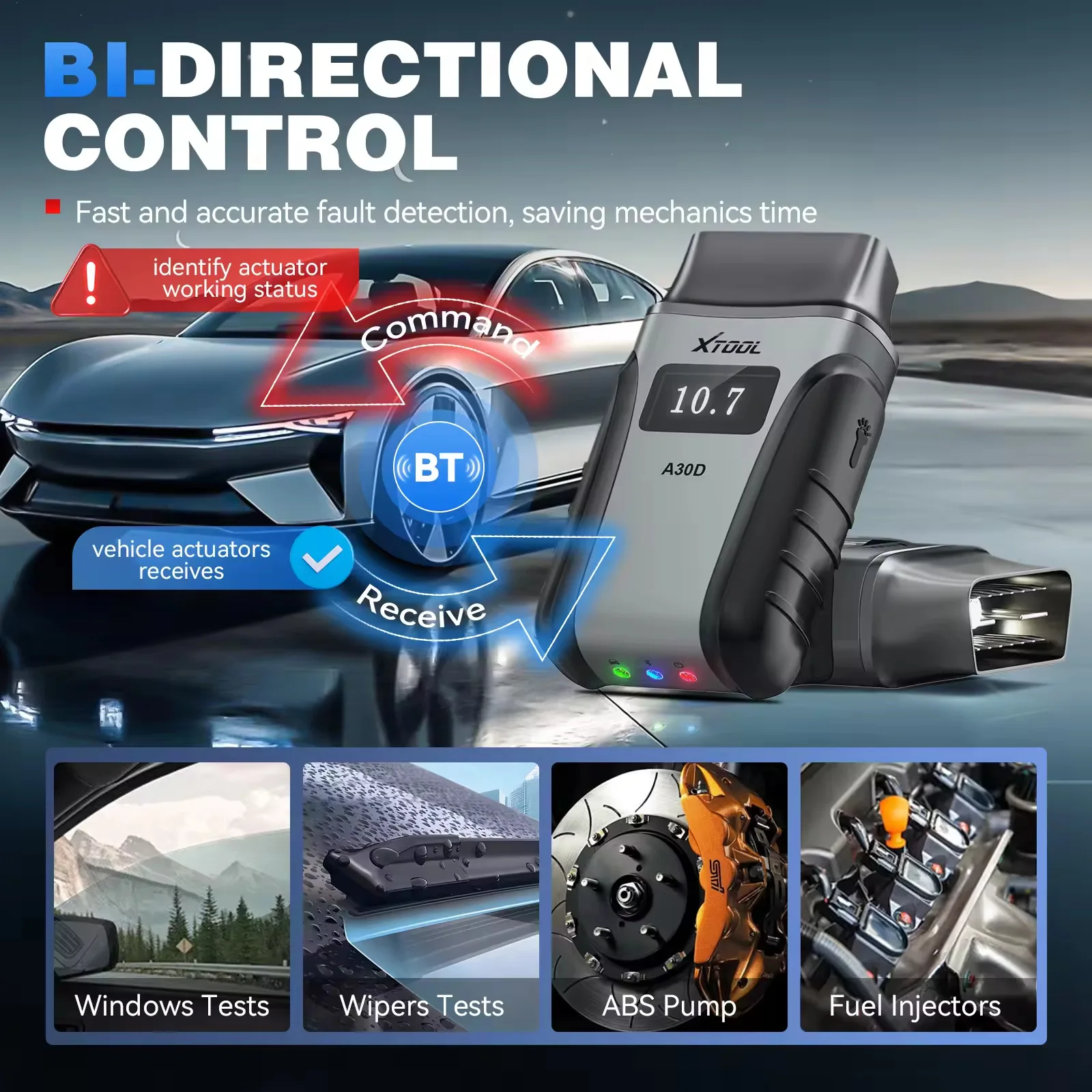 A30D Bluetooth Car Scanner – Bi-Directional, 19 Reset Services, CAN FD & FCA AutoAuth