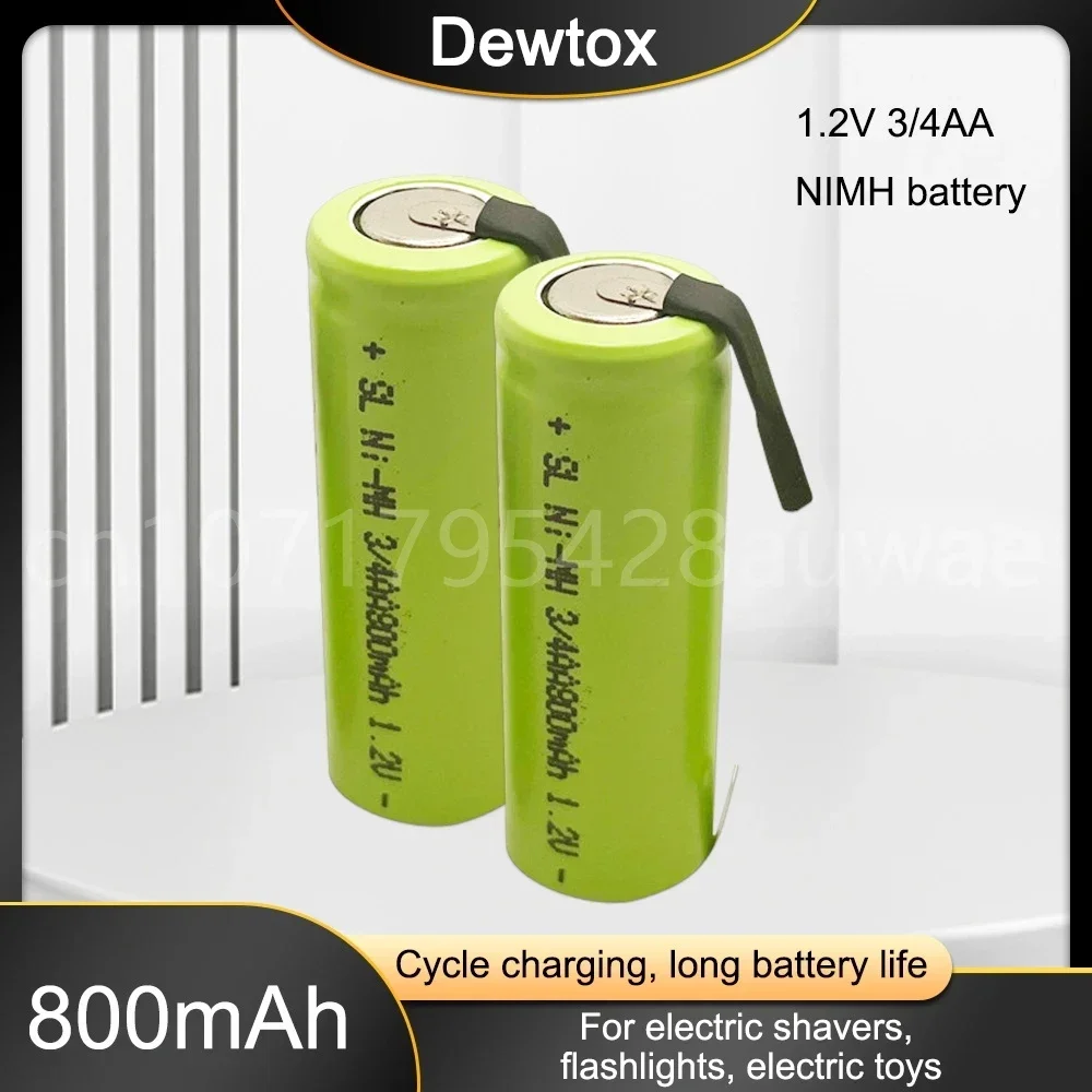 1.2V 3/4AA 800MAH Ni-Mh Rechargeable Battery Cell with Welding Pins for Electric Shaver Toothbrush