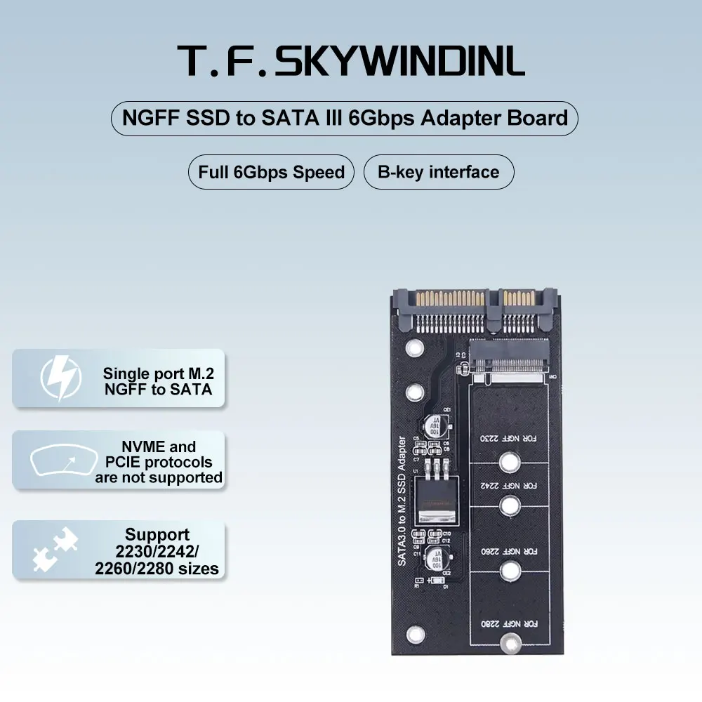 

Адаптер NGFF (M.2 SATA) в SATA III 6 Гбит/с B-Key SSD-конвертер поддерживает 2242 2260 2280 для промышленного ноутбука NAS DIY