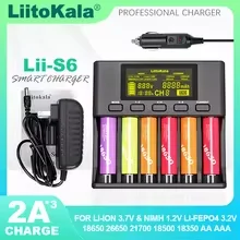 LiitoKala Lii-S6 3.2V 3.7V 18650 배터리 충전기 6슬롯 자동 극성 감지 26650 21700 18500 14500 20700 1.2V AA AAA 배터리