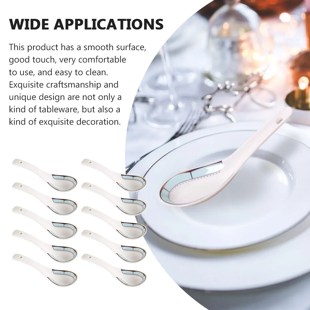 

10Pcs Exquisite Ceramic Spoons Unique Design Portable Tableware Easy to Wash Kitchen Gadget Ceramic Spoon Household Spoon