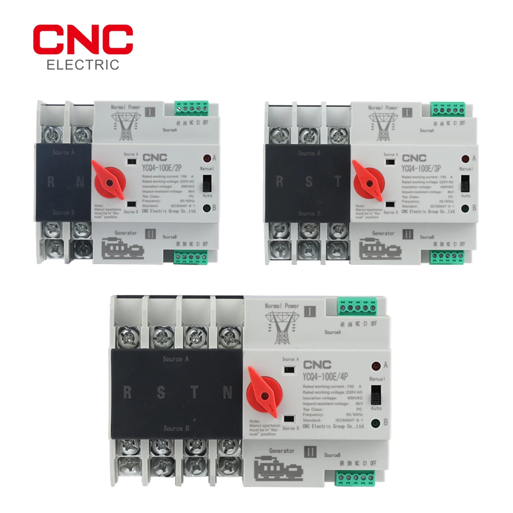 CNC 2P 3P 4P Din Rail ATS Dual Power Automatic Transfer Switch Electrical Selector Switches Uninterrupted Power