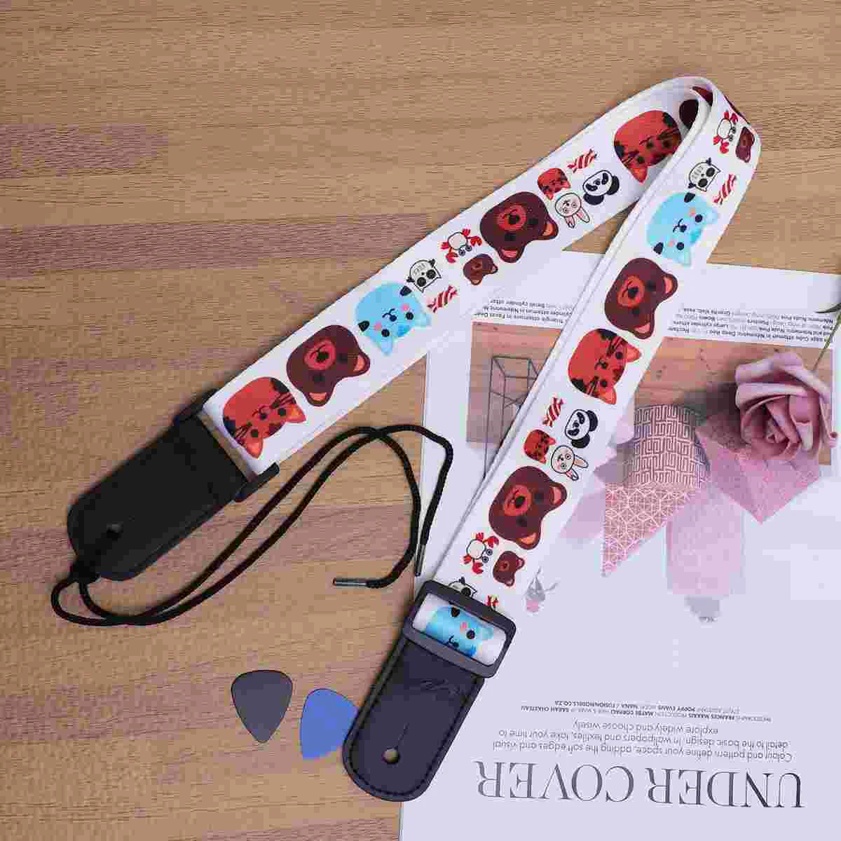 Cartoon Bear Guitar Shoulder Strap Comfortable Polyamide PU Ends Strap Adjustable Adorable Animals Ukulele Strap