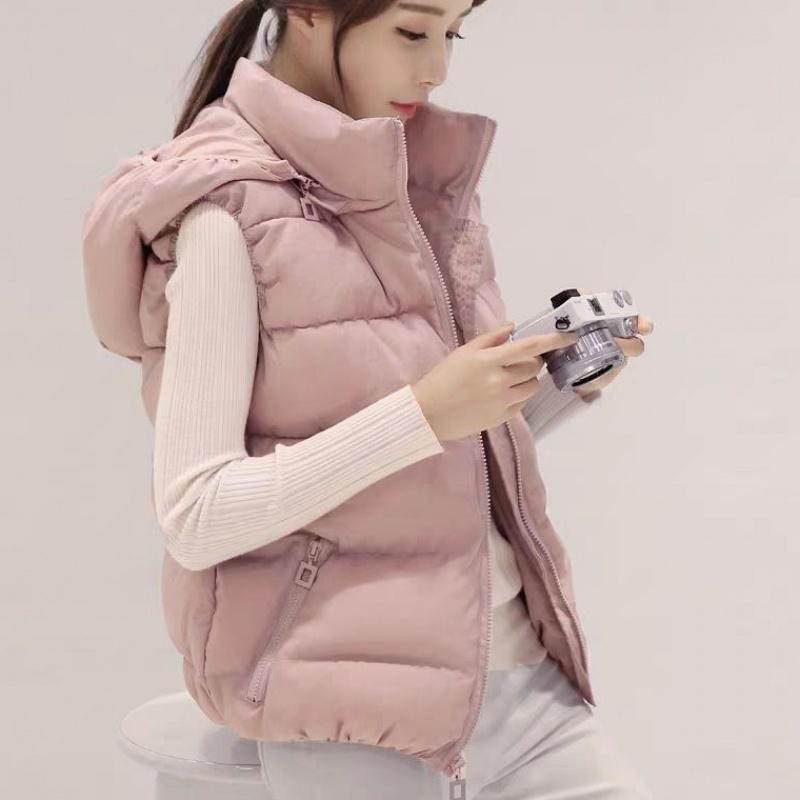  Short Padded Vest Women's Style Quilted Jacket Slim Fit Unisex Zipper Closure Cotton Lined Autumn Winter Fashion Outerwear